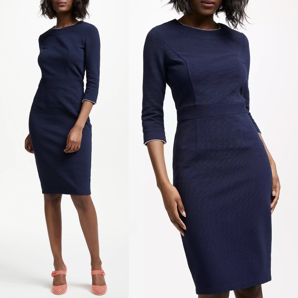 Boden Navy Textured Midi Sheath Dress